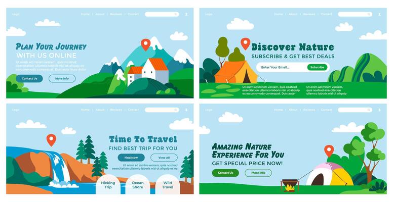 Landing banner set with travel advertising