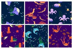 Decorative pattern set with underwater animals vector