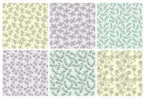 Decorative pattern set with line herbs elements vector