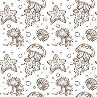Marine sealife, conches and medusa pattern print vector