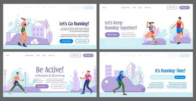 Web banner set with flat running people character vector