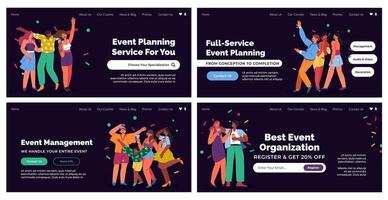 Landing page set with event planning service offer vector