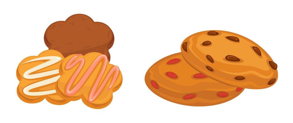 Cookies with chocolate chips or raisins and cream