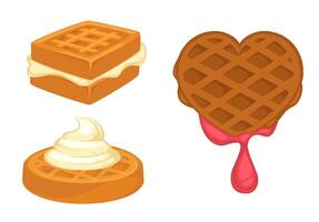 Waffles with icing and cream, delightful dessert vector