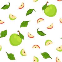 Organic apples with leaves, seamless pattern print vector