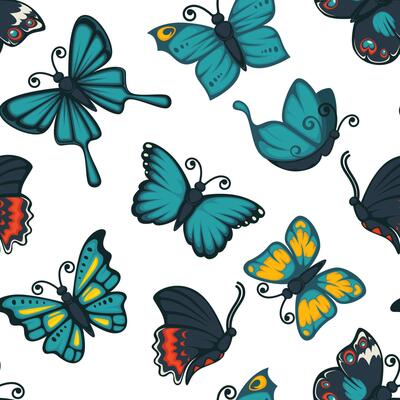 Variety of colorful butterflies, seamless pattern