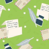 Greenery Letters and Feather Pens Pattern vector