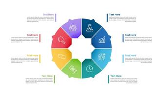 Infographic colorful circle divided by 8-pointed star. Business presentation, Data, Report, Structure and Strategy. vector