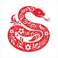 The snake is red and has floral patterns vector
