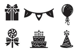 Minimalist Birthday Party Icon Set on Clean White Background vector