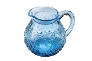 Elegant blue glass pitcher showcasing textured design perfect for dining and entertaining png