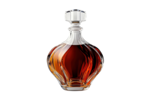 Elegant glass decanter filled with amber liquid on a simple background showcasing fine craftsmanship and design png