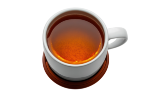 Warm cup of tea resting on a coaster ready to be enjoyed in a cozy environment during the afternoon png