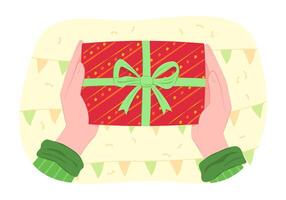Human Hands Holding a Red Gift Box for Special Festival Celebration Concept Illustration vector