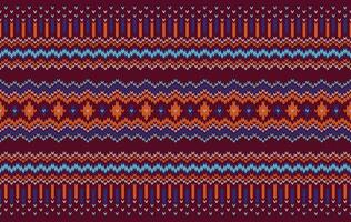 Knitted pattern seamless fabric red-orange tone. traditional knitted pattern ethnic style. Designed for background ,wallpaper ,carpet ,clothing ,knitted pattern ,fabric ,pixel art ,textile vector