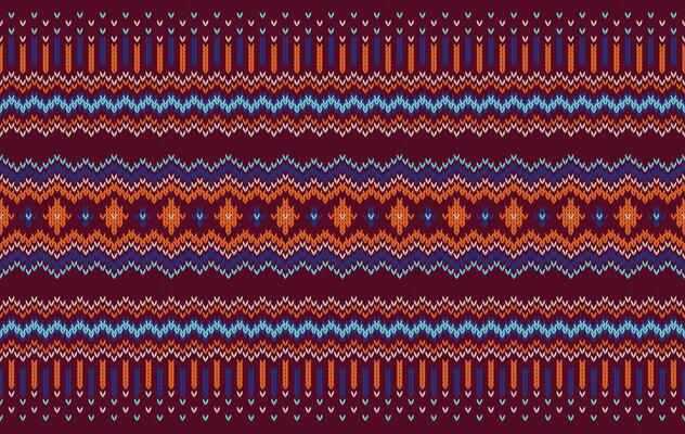 Knitted pattern seamless fabric red-orange tone. traditional knitted pattern ethnic style. Designed for background ,wallpaper ,carpet ,clothing ,knitted pattern ,fabric ,pixel art ,textile