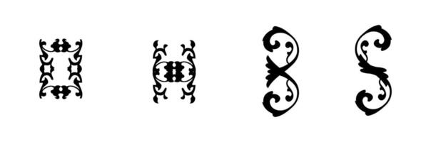 4 Ornaments art collection in vintage style on black colour vector