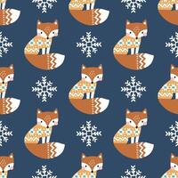 Seamless pattern with cute fox in winter clothes. Perfect for textile, wallpaper or nursery print design. vector