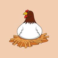 Cute hen is incubating in a straw nest in cartoon style vector