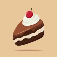 A slice of chocolate cake with cherry topping vector