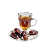 cup of tea with dates palm on isolated background. png