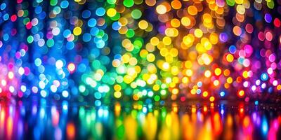 Colorful display of bokeh lights, blurry background. creating a mesmerizing and festive atmosphere. photo