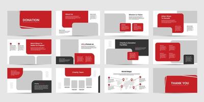 charity powerpoint presentation template design slide, donation funding presentation portfolio 12 page slide design vector