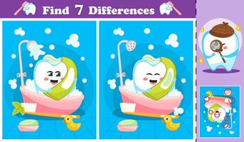 Spot the Differences Game with a Smiling Tooth in a Bubble Bath vector