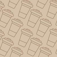 Outline disposable cups with lid Dynamic Seamless pattern in trendy monochrome brawn in minimalistic. Isolated illustration Wallpaper, wrapping or web promo leaflets, banner, cards, tags, label vector