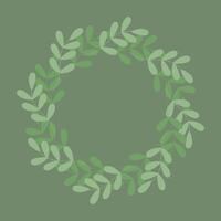 Hand drawn Spring twigs in trendy soft green Circle Frame border Monochrome Copy space template idea. Isolated illustration Thematic cards, posting, blog or web promo banners, leaflets, label vector