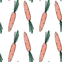 Carrot with leaves filled abstract spots in orange and green Seamless Pattern. Vegetables fond idea. Isolated illustration Background, Wallpaper, wrapping or web promo banner, leaflets, labels vector