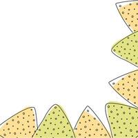 Outline Corn and Spinach Mexican Nachos fill not along contour. Copy space Corner Frame border idea. Isolated illustration Cards, posters, leaflets, price tag, banner, label or web promo, posts vector