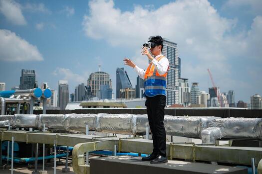 Engineers use VR machines to inspect completed air conditioning and water systems before testing for further work. photo