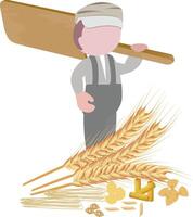 A cartoon man with a wooden paddle and wheat vector