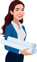A woman in a business suit holding a roll of paper vector