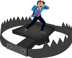 A cartoon man in a suit is standing on a large chain vector