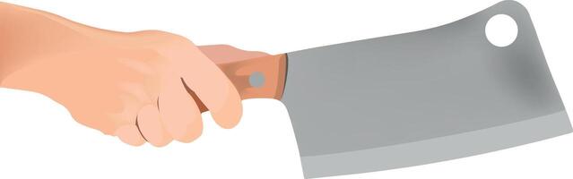 A hand holding a large knife on a white background vector