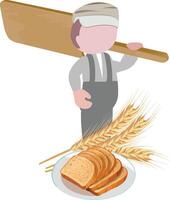 A cartoon man carrying a wooden paddle and bread vector