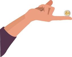 A hand holding a coin with a twenty on it vector