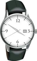 Classic wristwatch with leather strap showing the time and date vector
