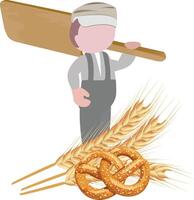 A man with a wooden paddle and wheat vector