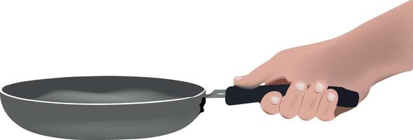 A hand holding a pan with a spoon in it vector