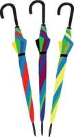 Three closed colorful umbrellas with diagonal stripes forming a stylish pattern vector