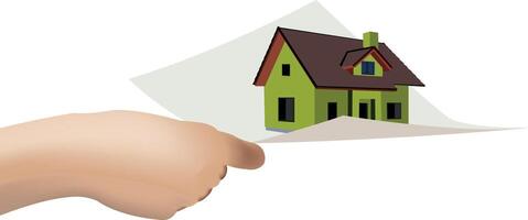 A hand holding a house with a paper over it vector