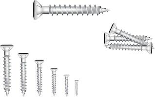 Several silver screws of different sizes forming a frame on a white background, ideal for construction and diy projects vector