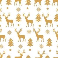 Seamless Christmas pattern with golden reindeer and golden Christmas trees on a white background vector
