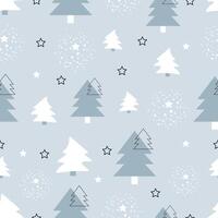 Seamless winter pattern with snow-covered forest and stars vector