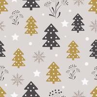 Seamless winter pattern with snowflakes and Christmas trees on a gray background vector