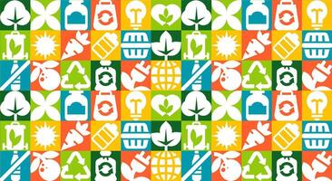 Geometric Zero Waste Pattern, Bauhaus Style Seamless Design for Eco Themes with abstract icons vector