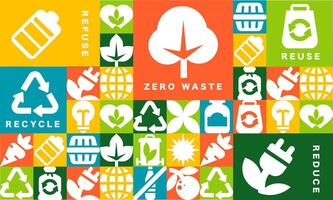 The seamless pattern Zero Waste, Bauhaus Style Design for Eco Themes with Geometric icons vector